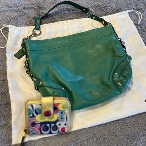 Coach Carly Hobo Teal Leather Shoulder Bag